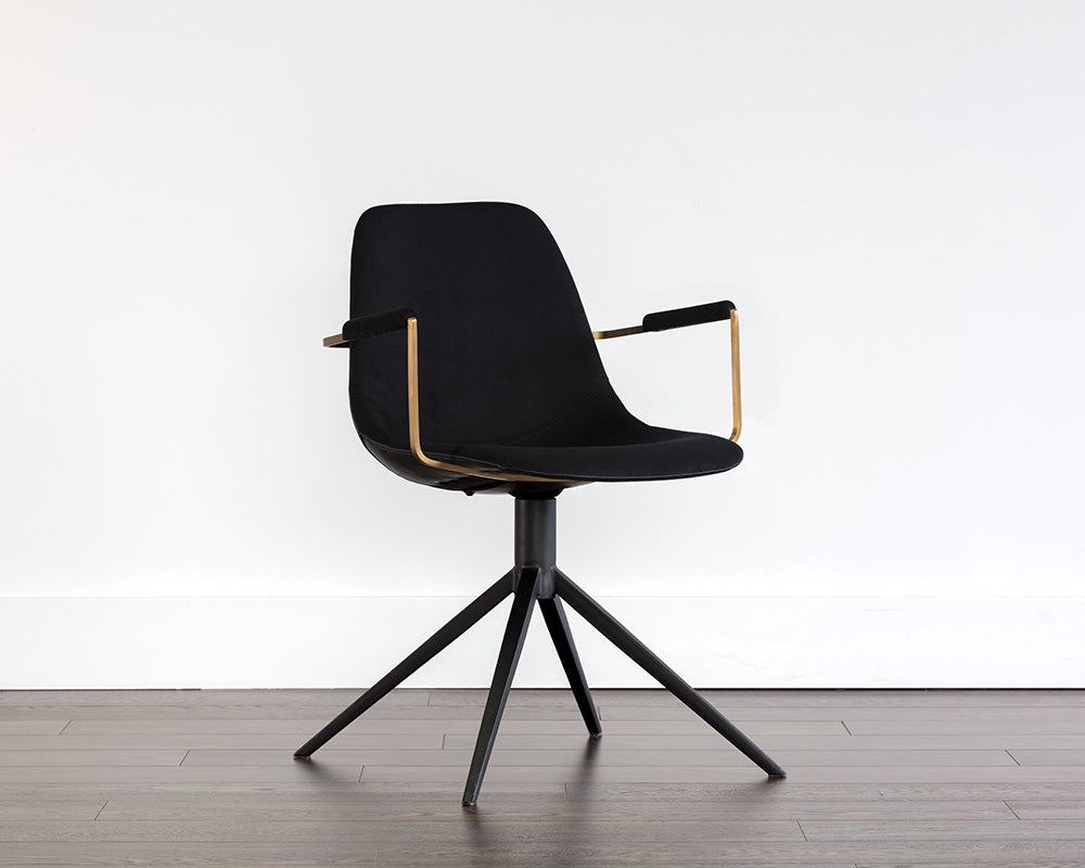 Sunpan Cassius Swivel Dining Armchair - Abbington Black and Bravo Black/Dillon Cream/Slate Tint and Nightfall Black