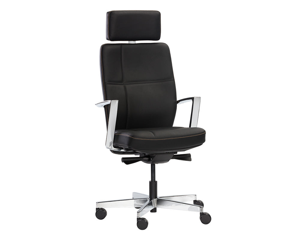 Sunpan Dennison Office Chair in Black Leather/Cream Leather/Sand Leather