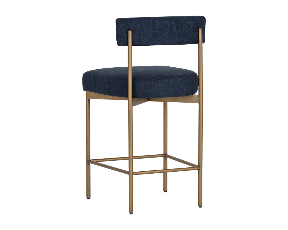 Sunpan Seneca Counter Stool - Antique Brass and Arena Cement/Antique Brass and Arena Navy/Black and Polo Club Stone