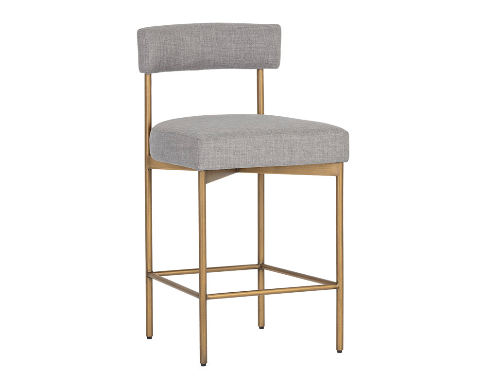 Sunpan Seneca Counter Stool - Antique Brass and Arena Cement/Antique Brass and Arena Navy/Black and Polo Club Stone