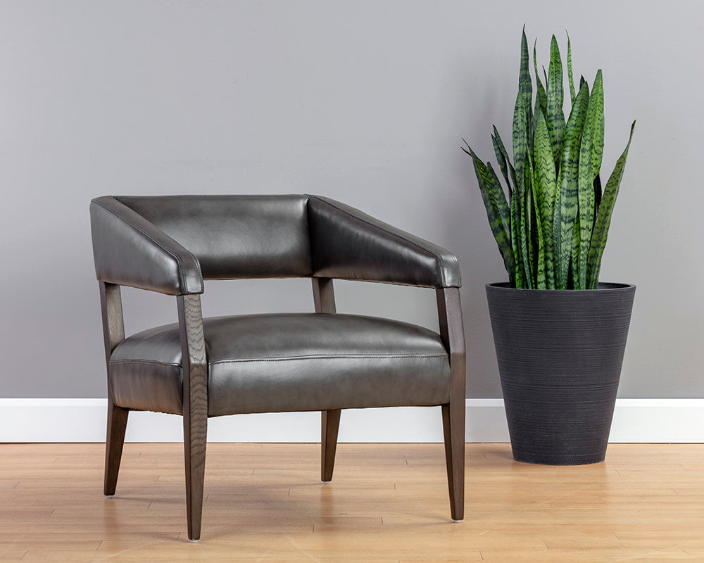 Sunpan Carlyle Lounge Chair in Brentwood Charcoal / Saloon Light Grey / Shalimar Tobacco Leather