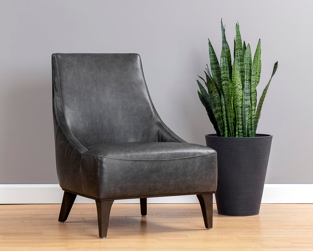 Sunpan Elias Lounge Chair - Marseille Black / Camel Leather