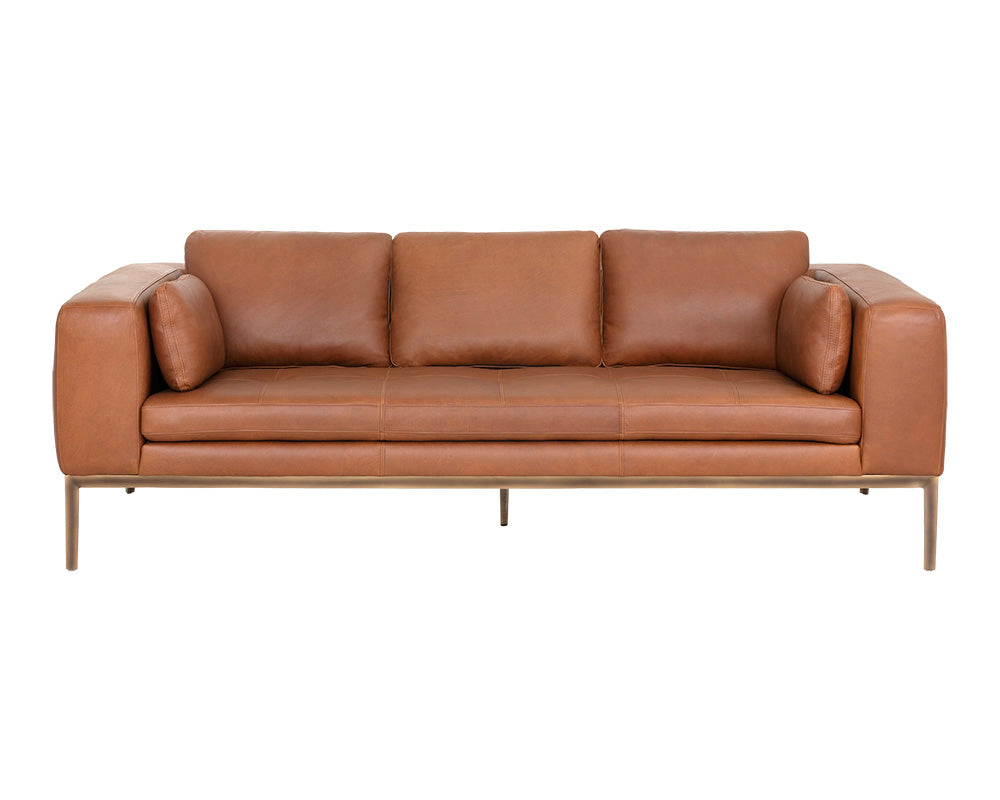 Sunpan Burr Sofa in Bali Bone / Behike Saddle / Serbia Black Leather