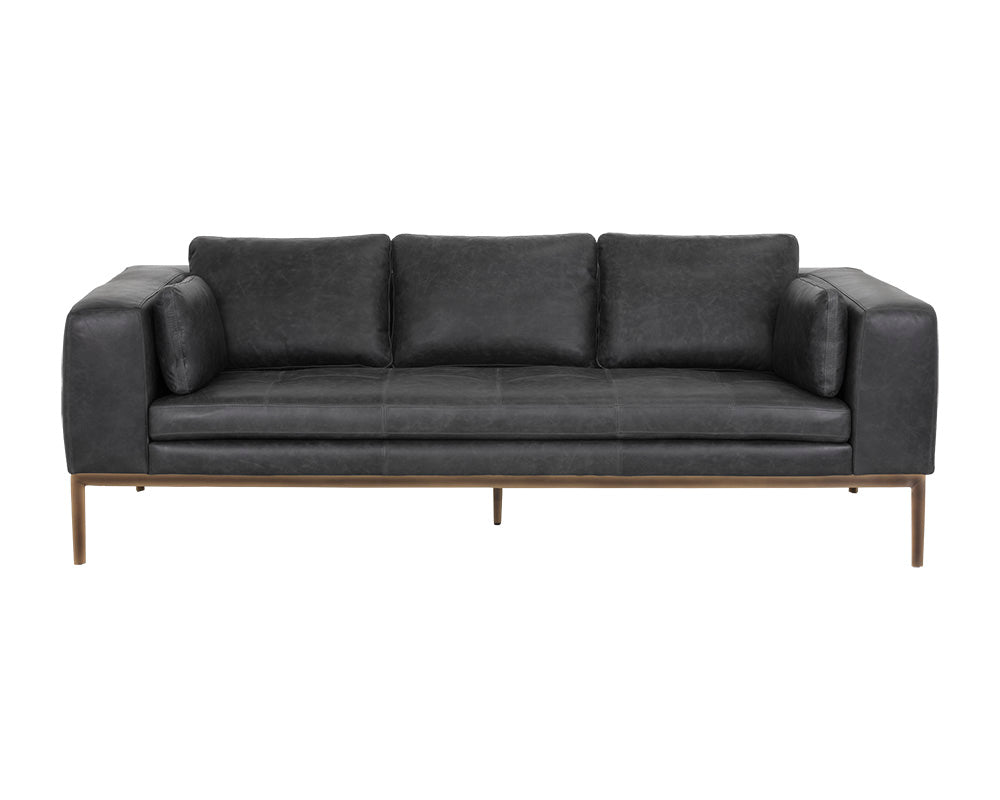 Sunpan Burr Sofa in Bali Bone / Behike Saddle / Serbia Black Leather