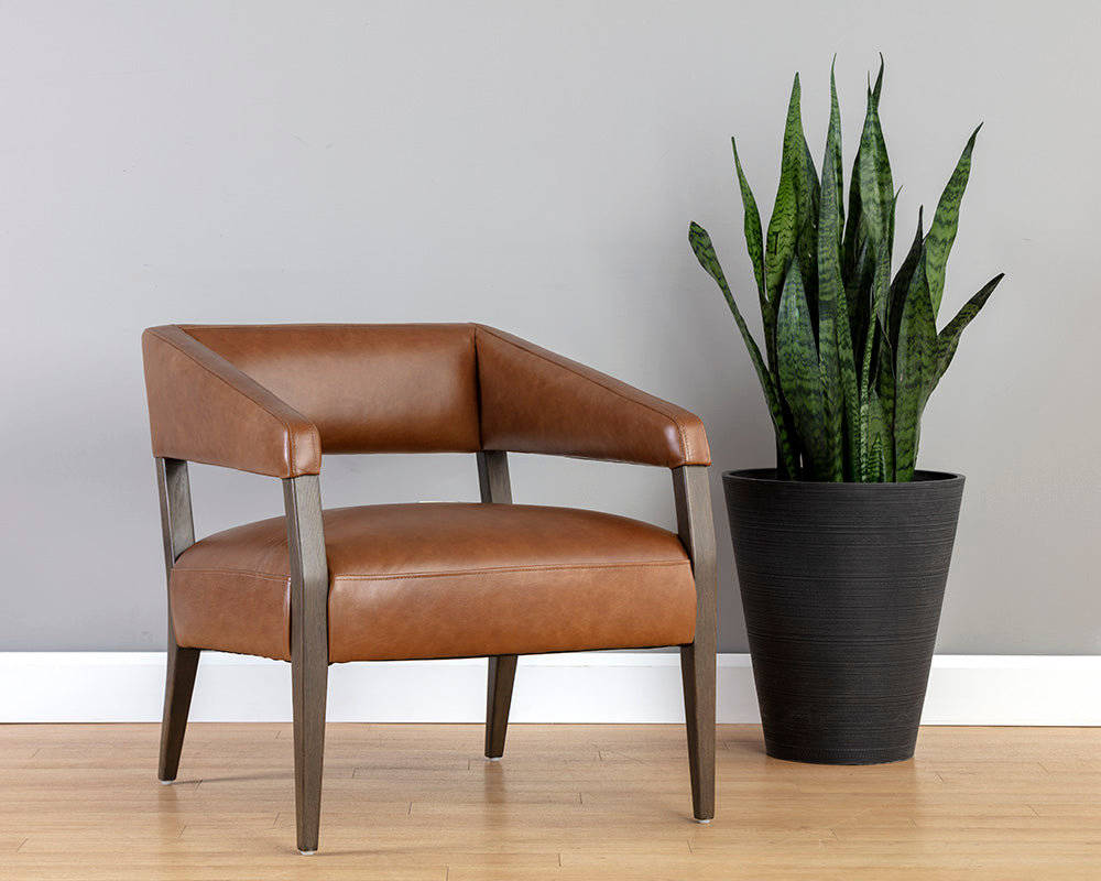 Sunpan Carlyle Lounge Chair in Brentwood Charcoal / Saloon Light Grey / Shalimar Tobacco Leather