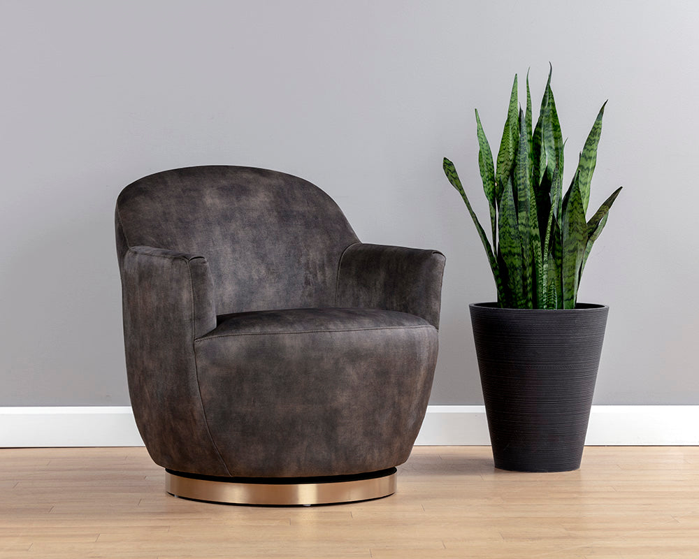 Sunpan Casey Swivel Lounge Chair in Nono Cream/ Petrol / Shitake