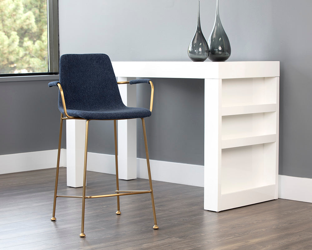 Sunpan Hathaway Counter Stool - Belfast Navy/Oatmeal/Oyster Shell