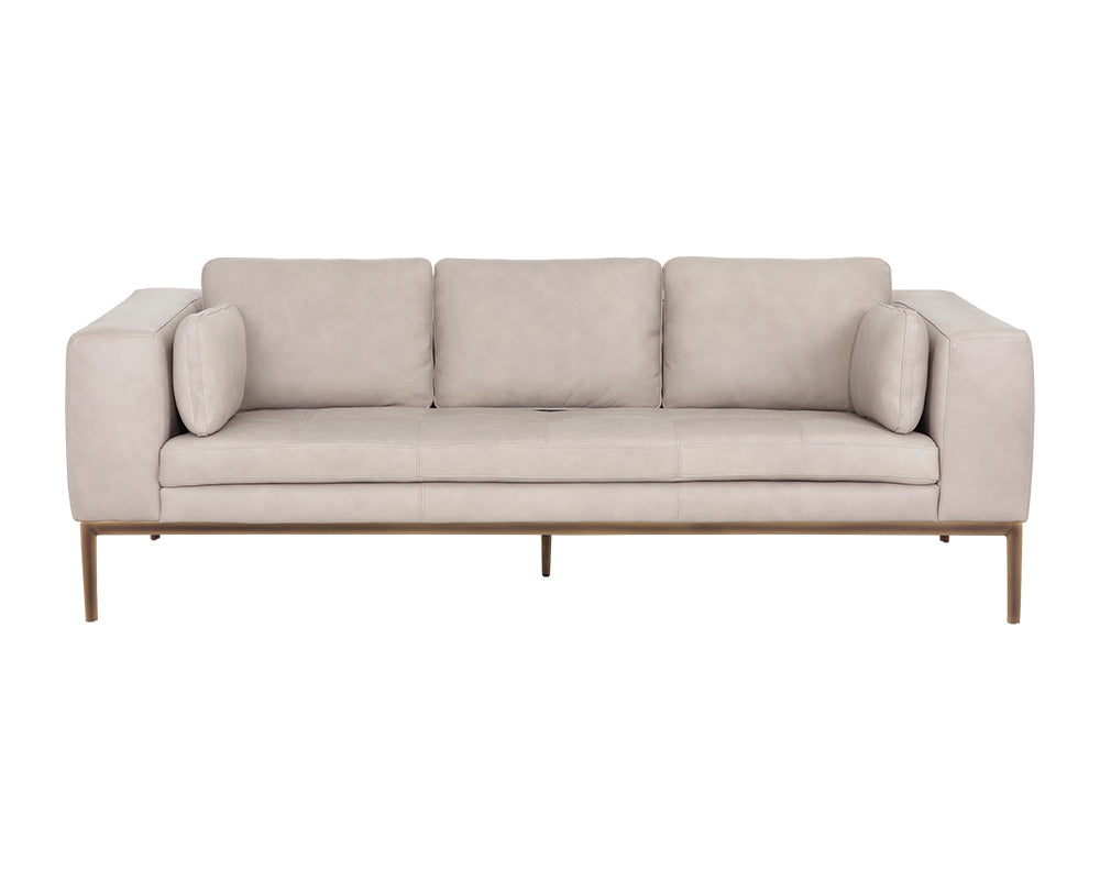 Sunpan Burr Sofa in Bali Bone / Behike Saddle / Serbia Black Leather