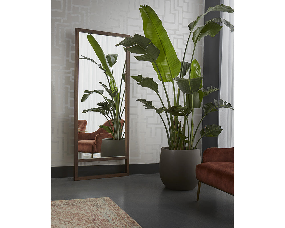 Sunpan Bridgeport Floor Mirror in Dark Brown/Natural