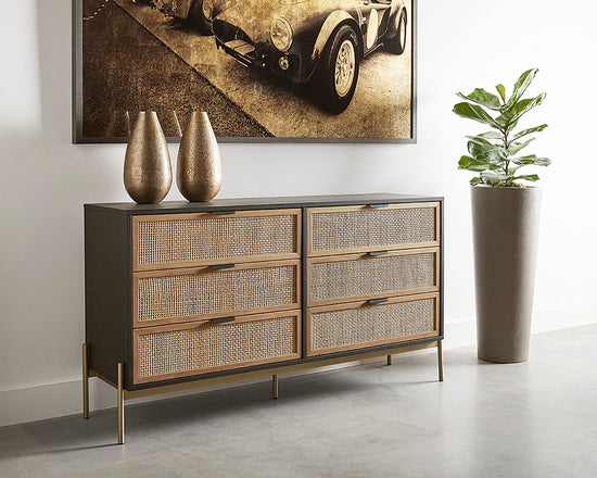 Sunpan Avida Dresser in Gold and Black/Natural