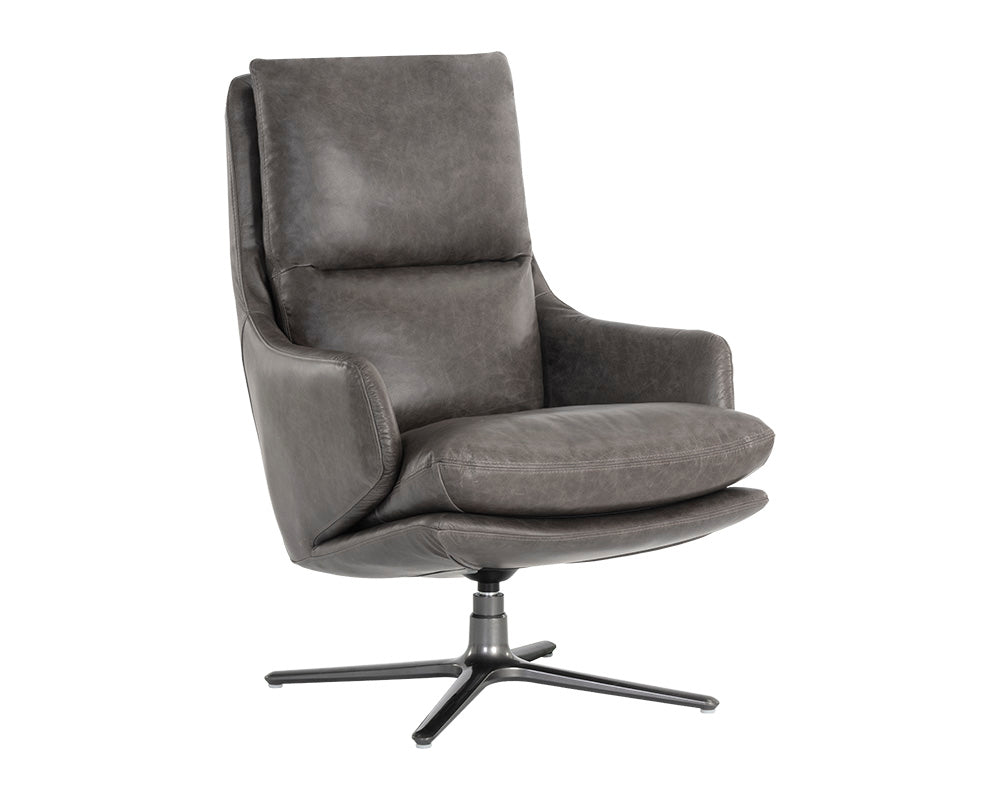 Sunpan Cardona Swivel Lounge Chair - Black/Gunmetal - Marseille Camel Leather