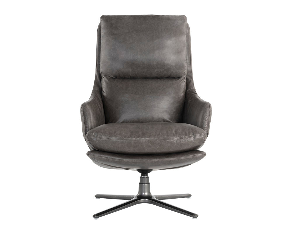 Sunpan Cardona Swivel Lounge Chair - Black/Gunmetal - Marseille Camel Leather