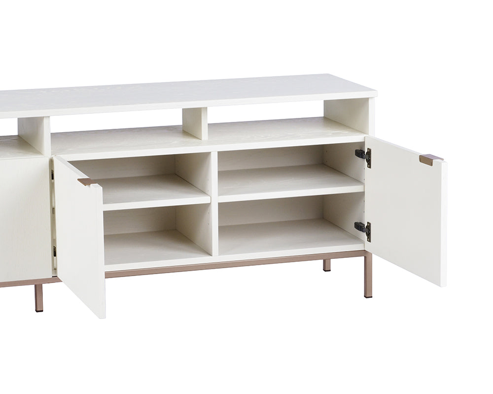 Sunpan Ambrose Modular Media Console in Cabinet in Champagne Gold And Cream/Rustic Oak and Black