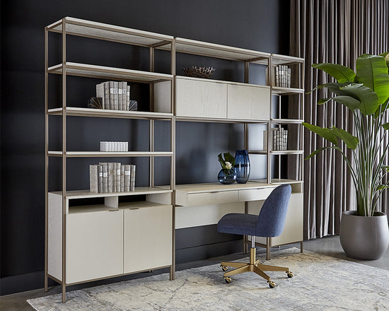 Sunpan Ambrose Modular Bookcase in Champagne Gold And Cream/Rustic Oak And Black - Large