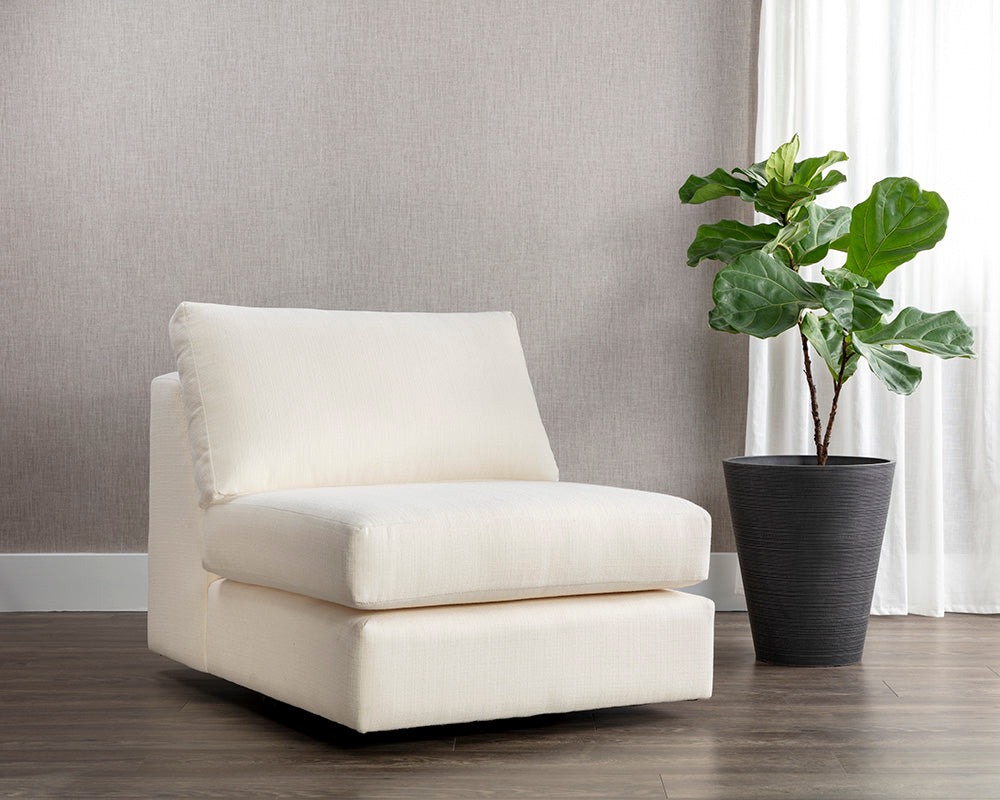 Sunpan Cascade Swivel Armless Chair In Liv Dove/Indigo/Pearl/Wicker