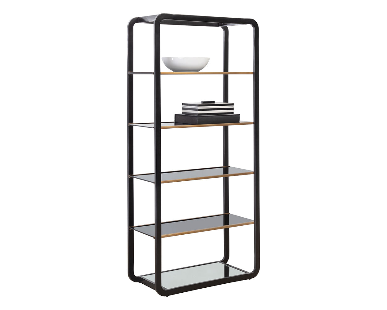 Sunpan Ambretta Bookcase in Black and Smoke Grey/Gold and Clear - Large