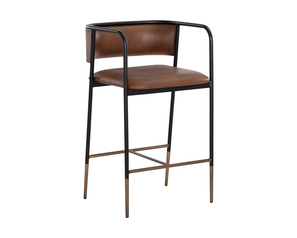 Sunpan Brenan Counter Stool in Bravo Admiral / Cognac / Zenith Alabaster