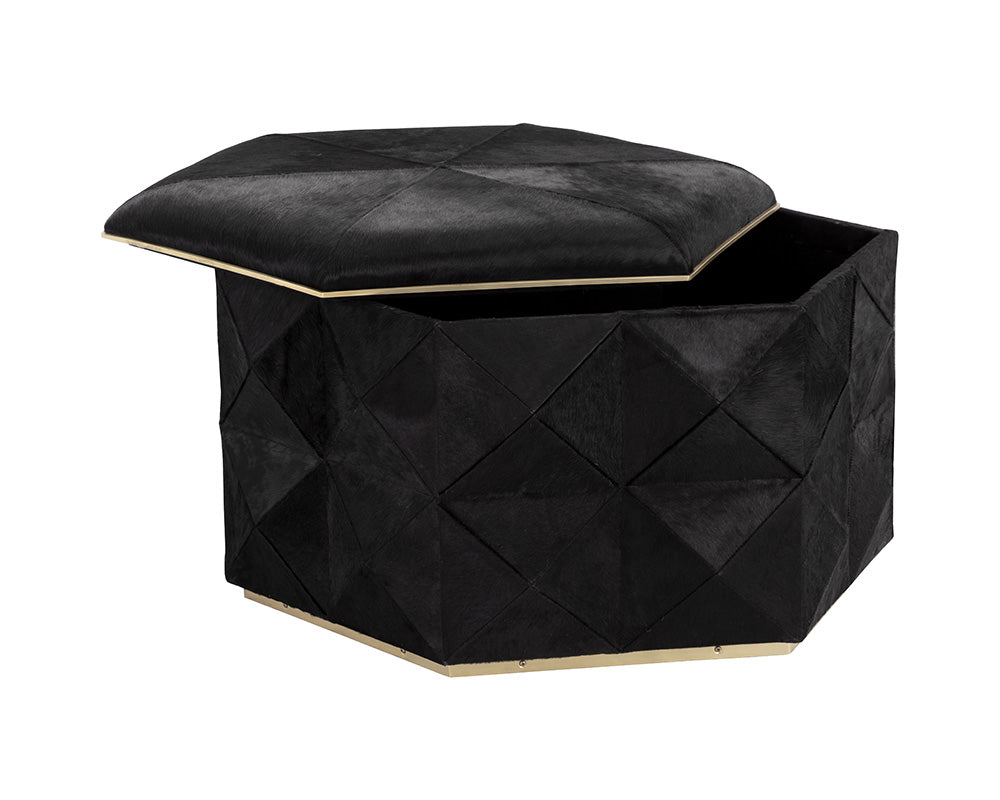 Sunpan Ashanti Storage Ottoman in Gold and Black/Silver and Grey - Large