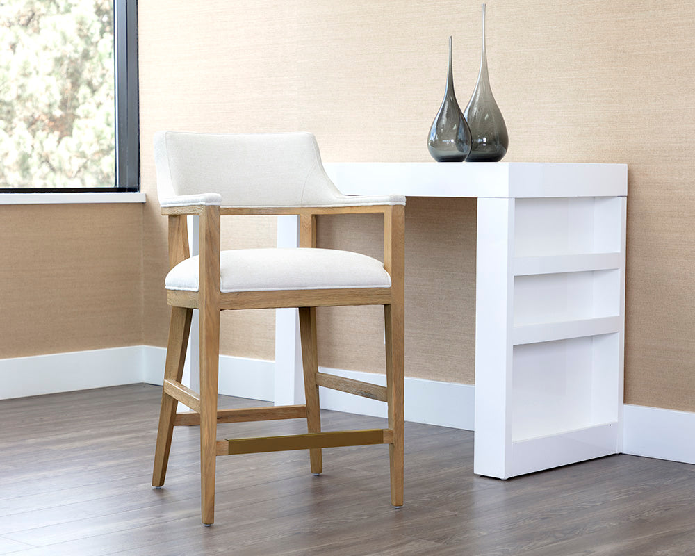 Sunpan Brylea Counter Stool in Brown And Shalimar Tobacco Leather / Natural in Heather Ivory Tweed