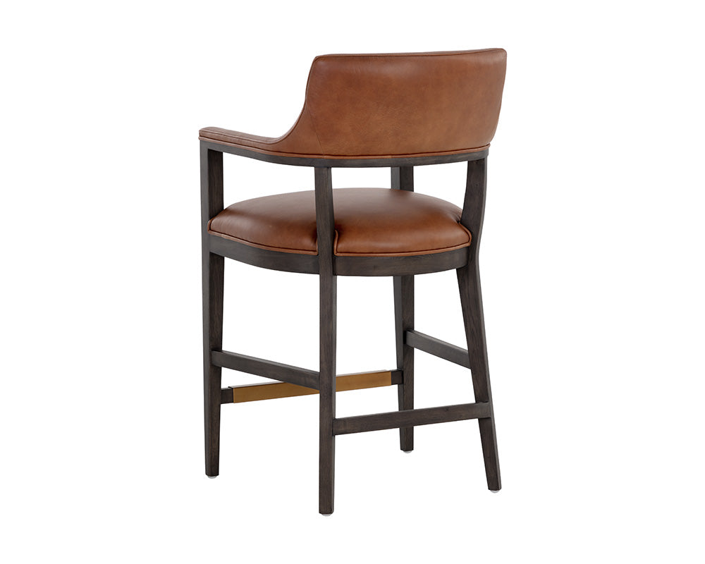 Sunpan Brylea Counter Stool in Brown And Shalimar Tobacco Leather / Natural in Heather Ivory Tweed