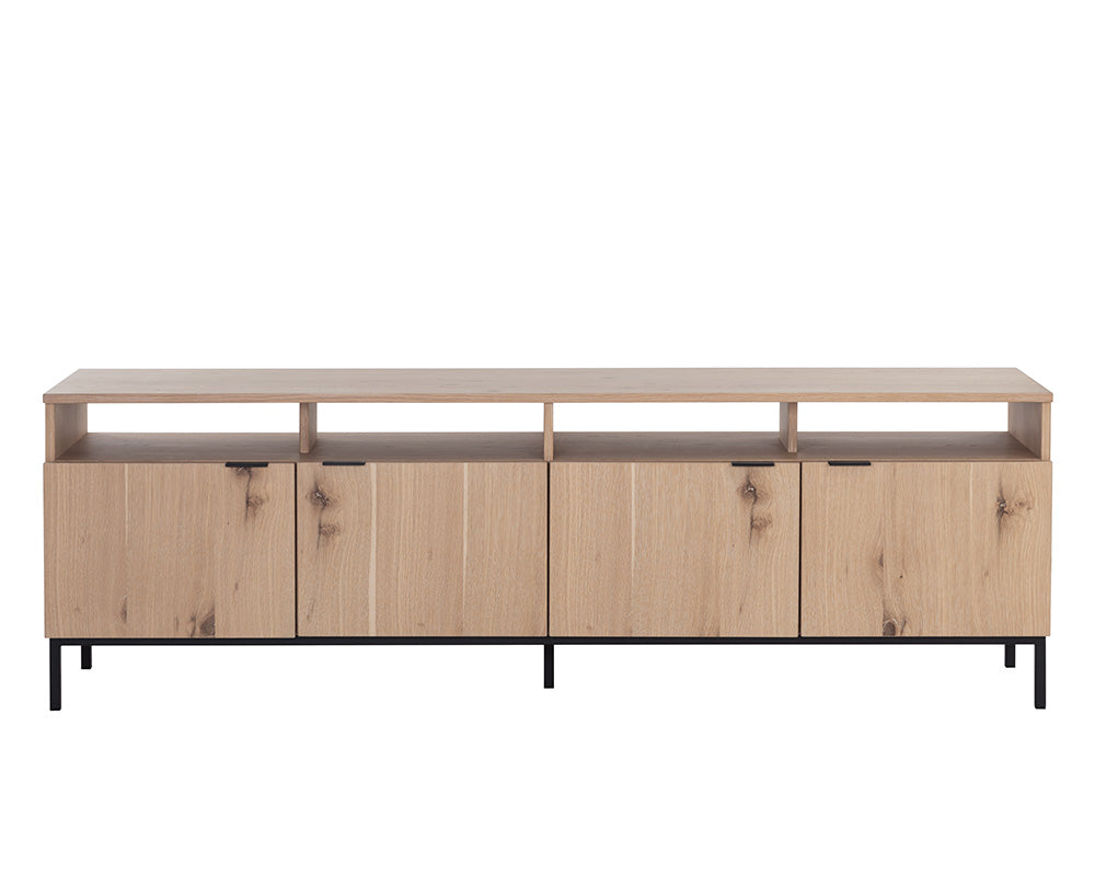 Sunpan Ambrose Modular Media Console in Cabinet in Champagne Gold And Cream/Rustic Oak and Black