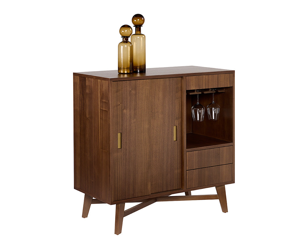 Sunpan Caven Bar Cabinet In Light Oak/Walnut