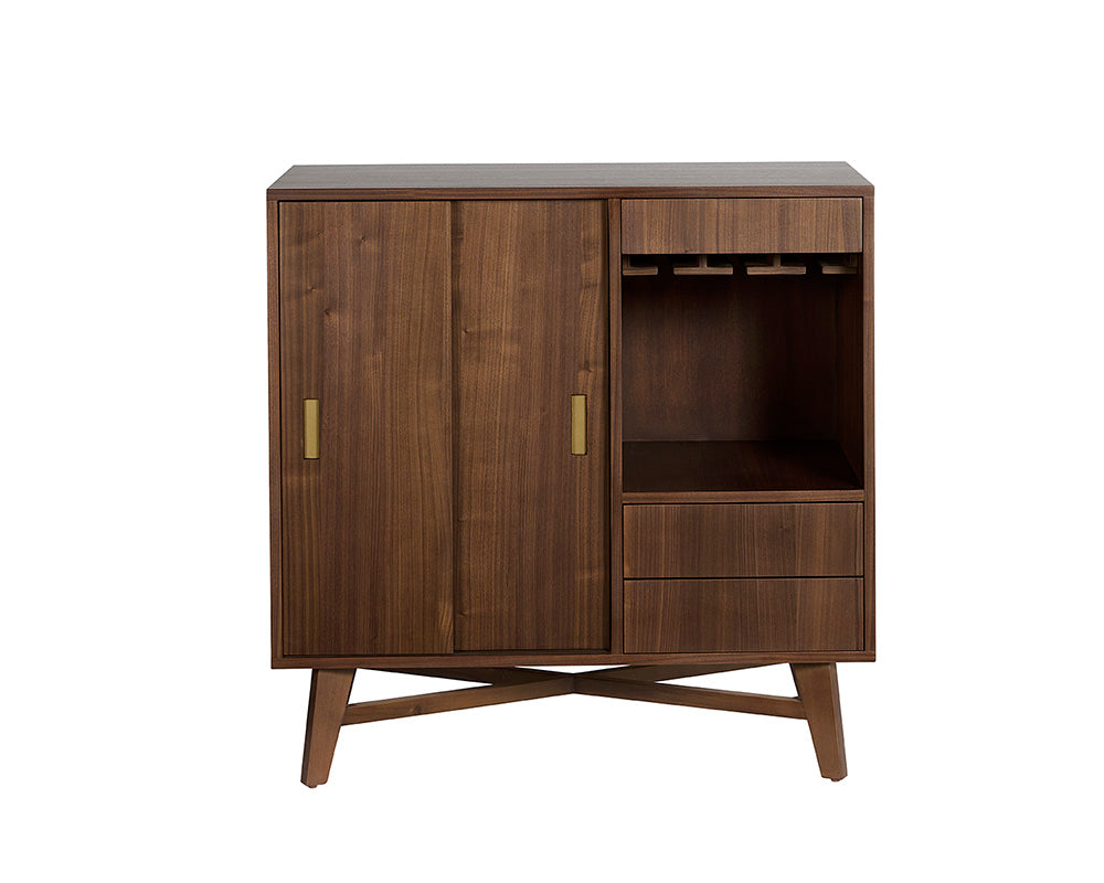 Sunpan Caven Bar Cabinet In Light Oak/Walnut