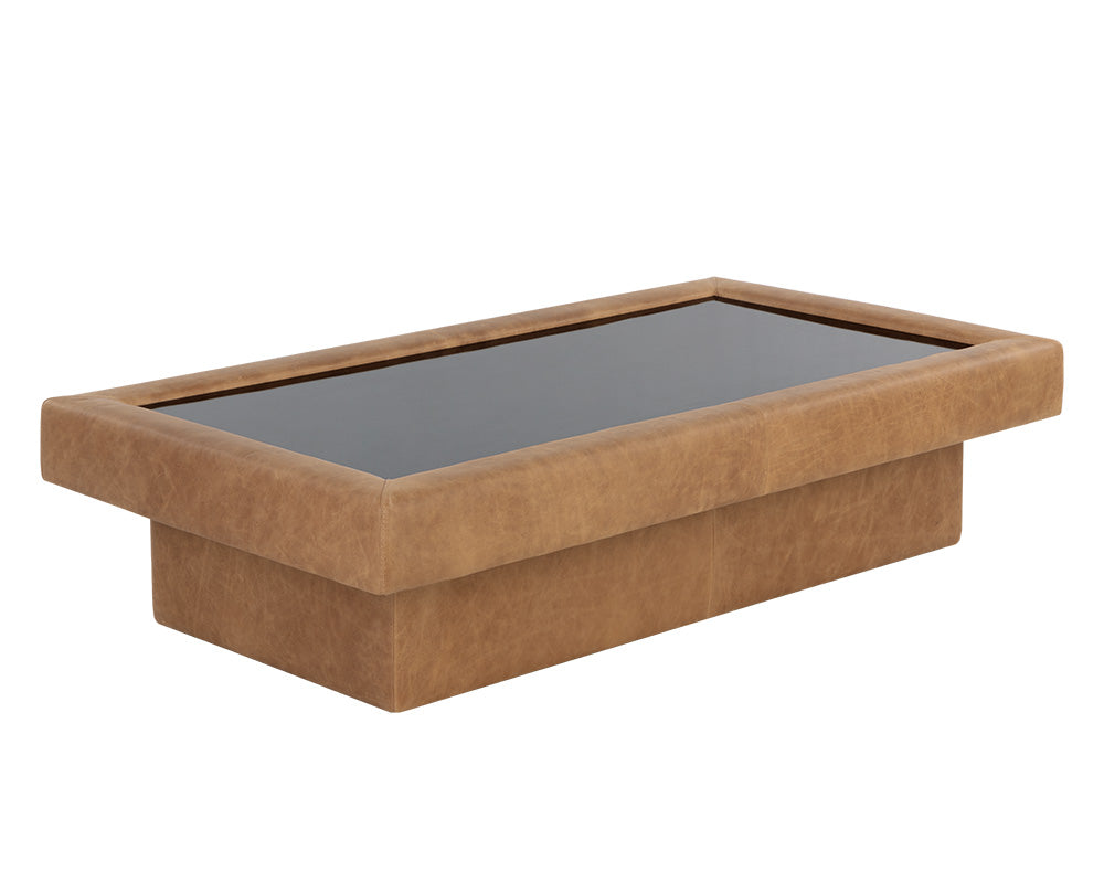 Sunpan Azelia Coffee Table in Camel Leather/Light Grey Leather
