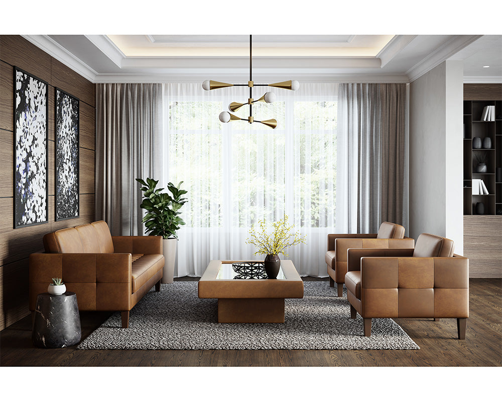 Sunpan Azelia Coffee Table in Camel Leather/Light Grey Leather