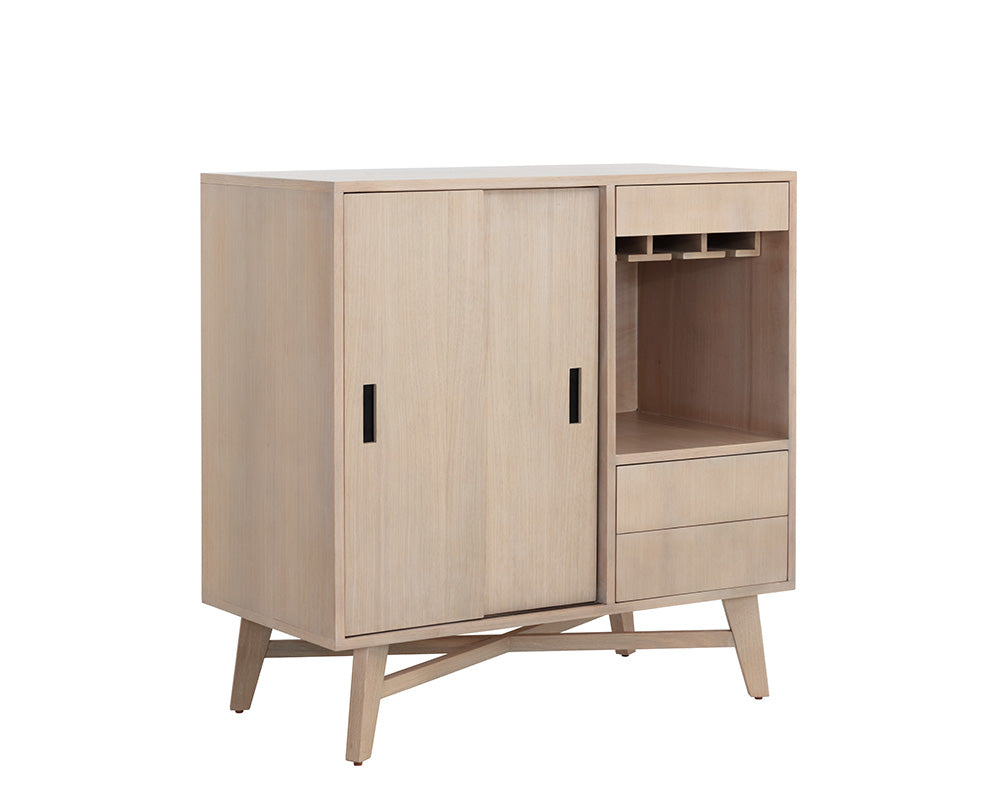 Sunpan Caven Bar Cabinet In Light Oak/Walnut