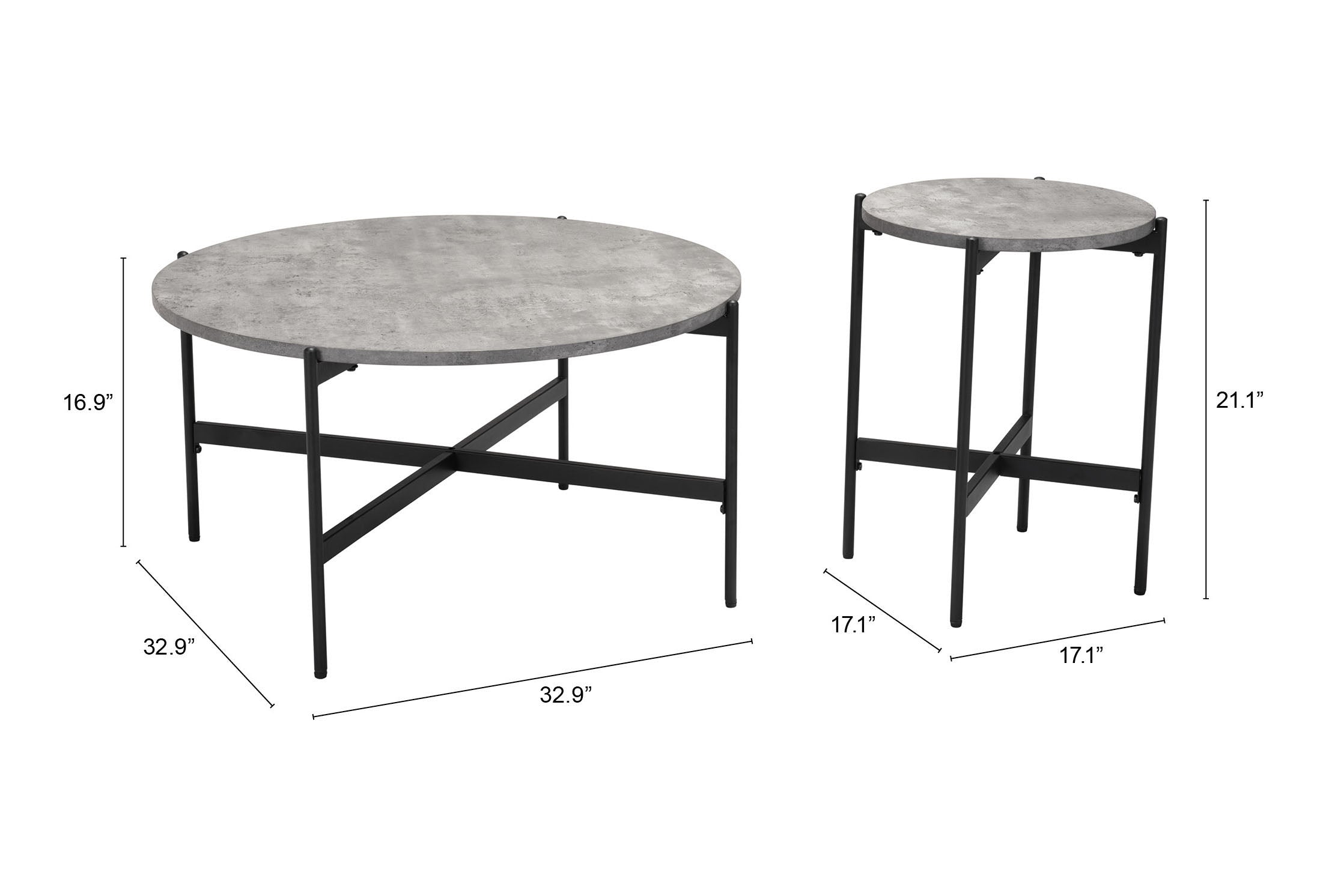 Zuo Modern Malo Coffee Table Set in Gray and Black - 2-Piece, Coffee Tables, Medium-density fibreboard (MDF), Steel,
