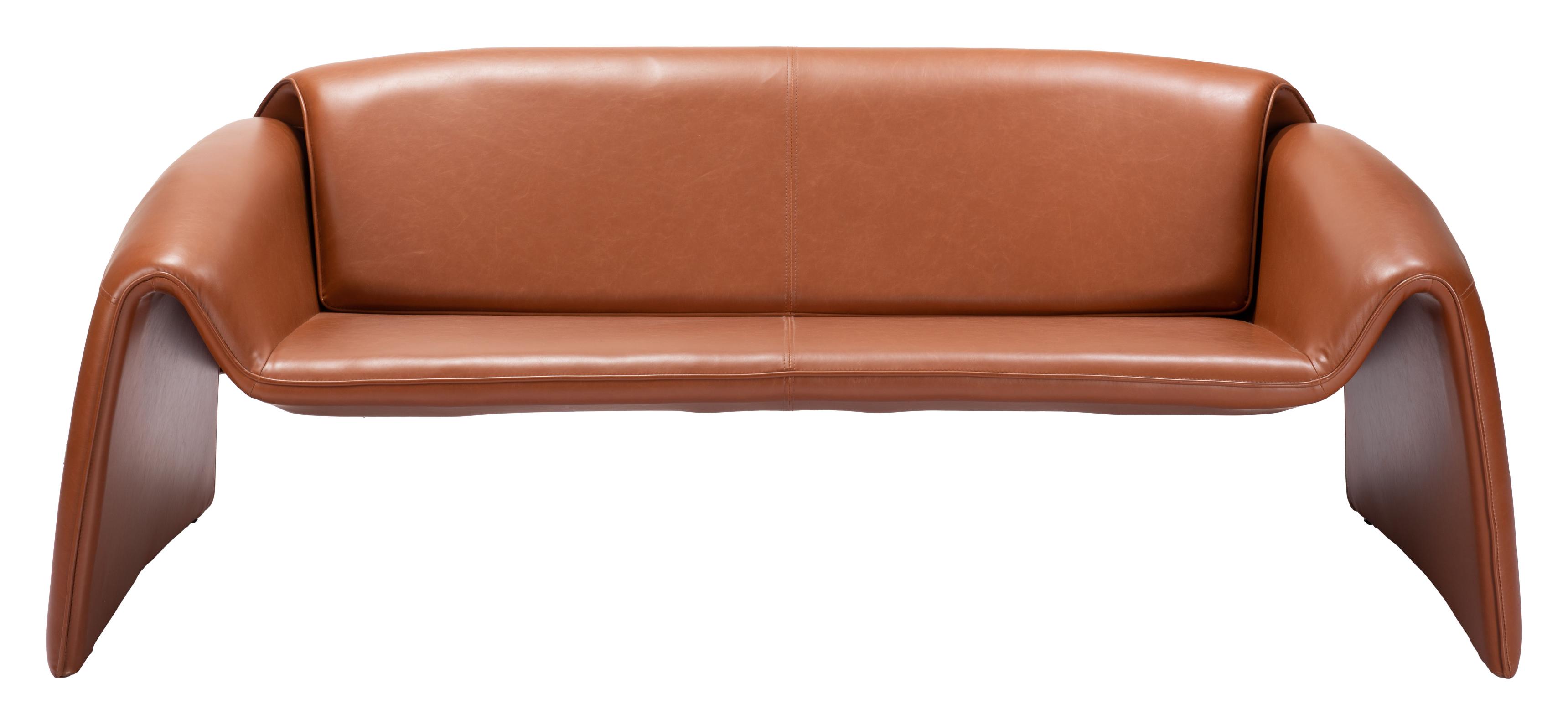 Zuo Modern Horten Sofa in Brown/Red, Brown, Sofas, Faux Leather, Plywood, Polyurethane, Steel, Curved, 2 Legs, Indoor