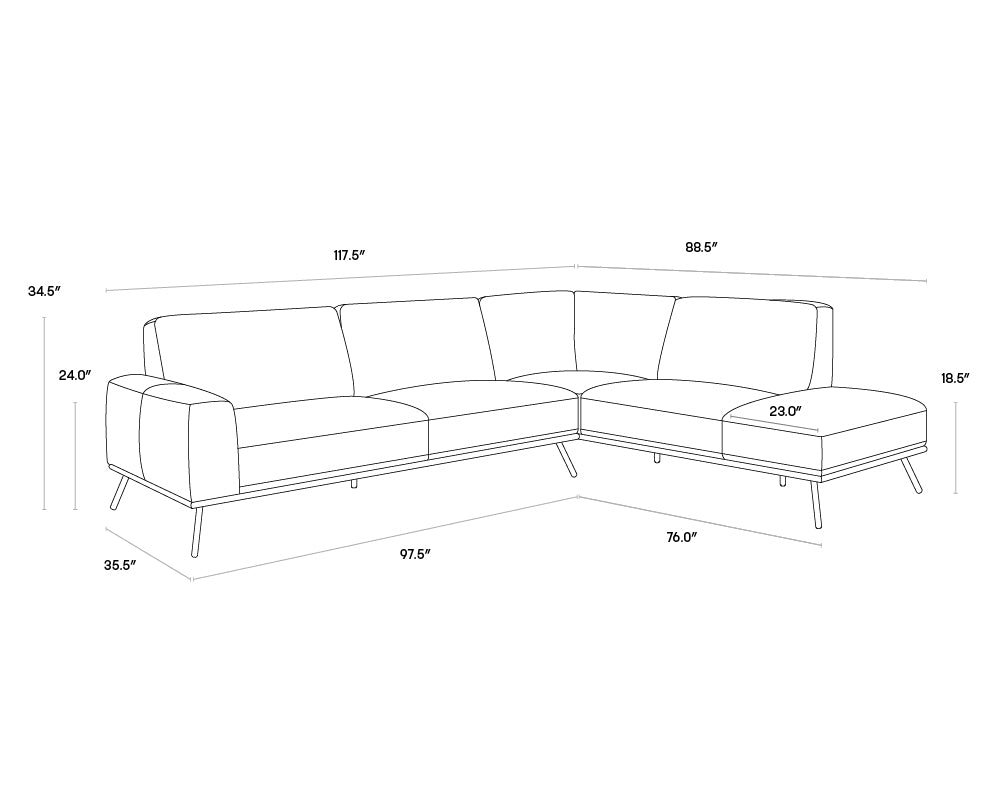 Sunpan Brandi Sofa Chaise in Camel Leather
