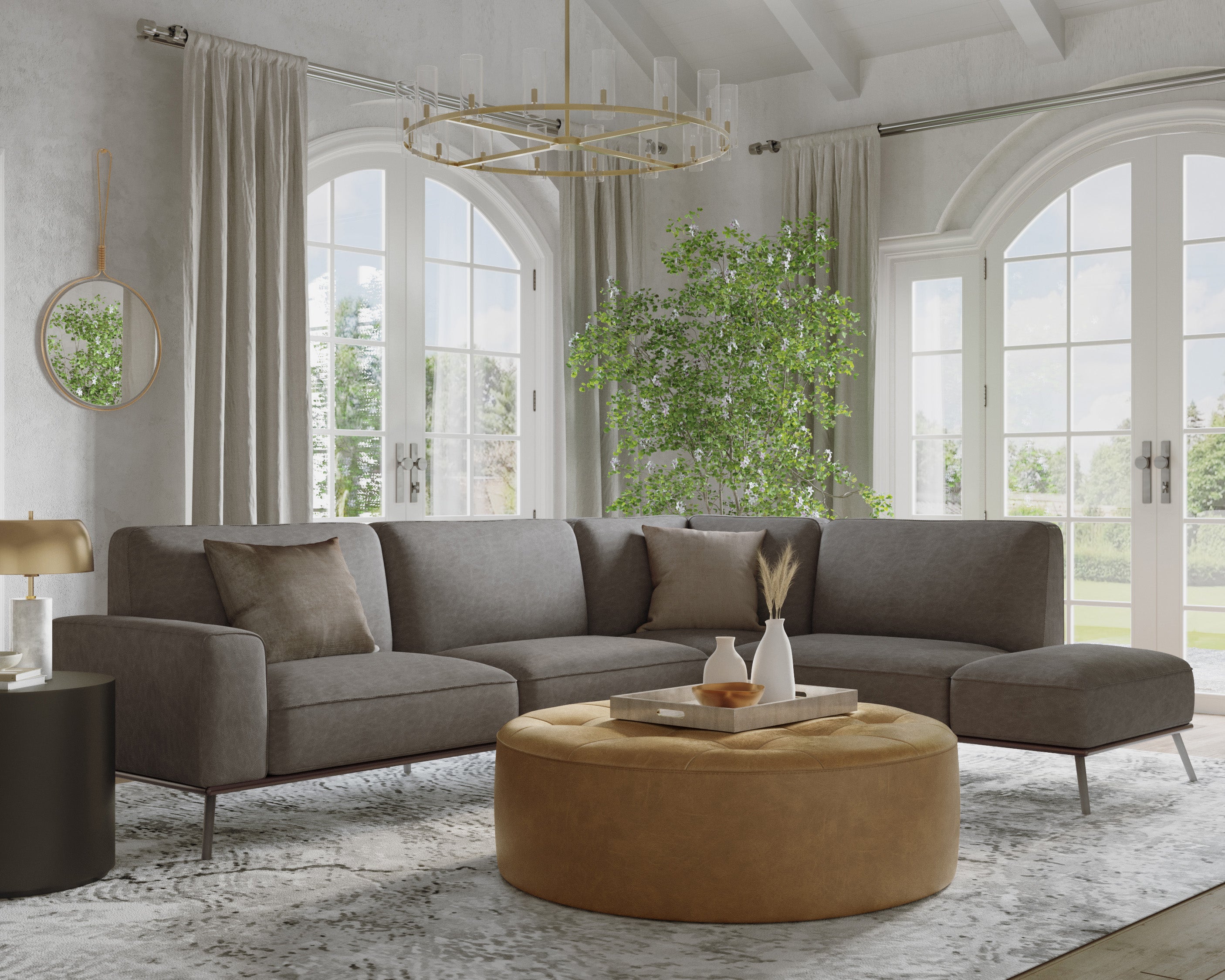 Sunpan Brandi Sofa Chaise in Camel Leather