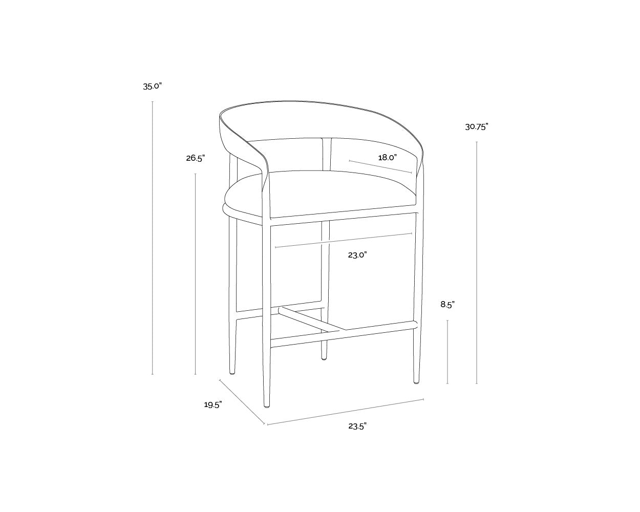 Sunpan Zanatta Counter Stool in Charcoal Black Leather/Tan Leather