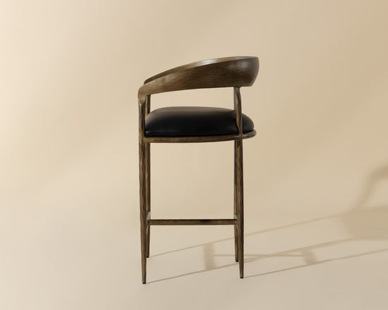 Sunpan Zanatta Counter Stool in Charcoal Black Leather/Tan Leather
