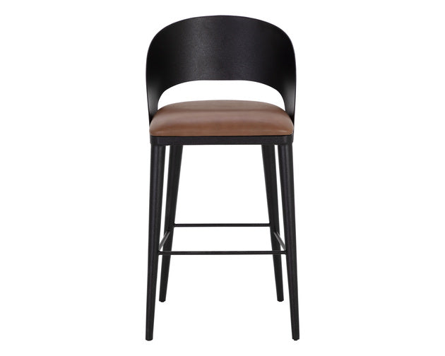 Sunpan Dezirae Barstool - Antique Brass - Charcoal Black Leather