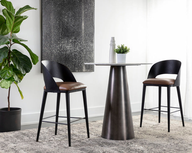 Sunpan Dezirae Barstool - Antique Brass - Charcoal Black Leather