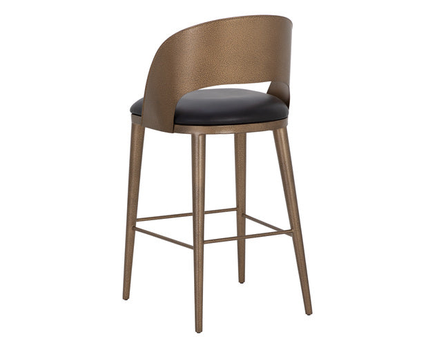 Sunpan Dezirae Barstool - Antique Brass - Charcoal Black Leather