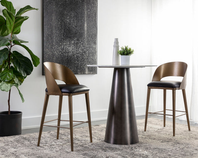 Sunpan Dezirae Barstool - Antique Brass - Charcoal Black Leather
