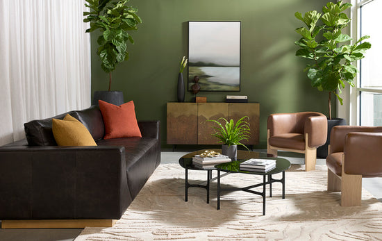 Sunpan Anakin Sofa -Dark Brown Tuscany Cognac Leather And Tuscany Warm Black Leather