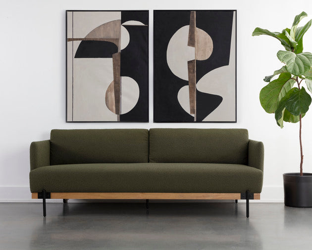 Sunpan Saul Sofa - Copenhagen Olive / Shalima Tobacco Leather