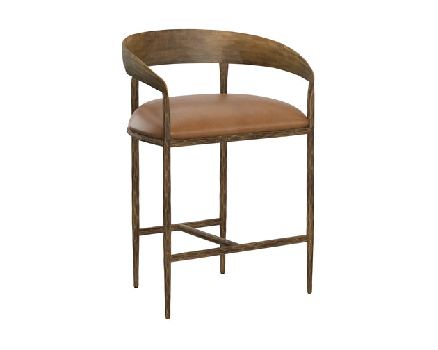 Sunpan Zanatta Counter Stool in Charcoal Black Leather/Tan Leather
