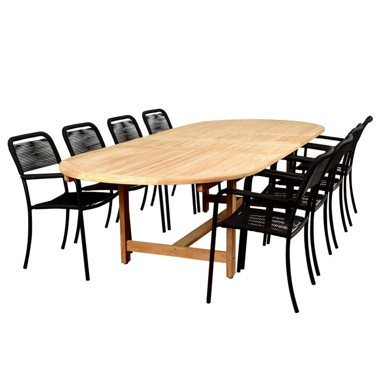 International Home Miami Amazonia Oosterdam 9 Piece Teak Double Extendable Rectangular Patio Dining Set