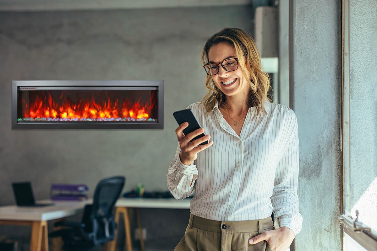 Sierra Flame 50" Clean face Electric Built-in With Log And Glass and Black Steel Surround