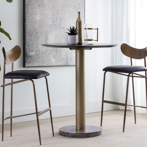 Sunpan Gibbons Barstool in Antique Brass - Charcoal Black Leather / Black - Bravo Portabella