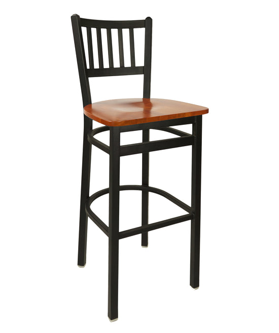 BFM Seating Troy Slat Back Barstool With Steel Frame And Sand Black Finish