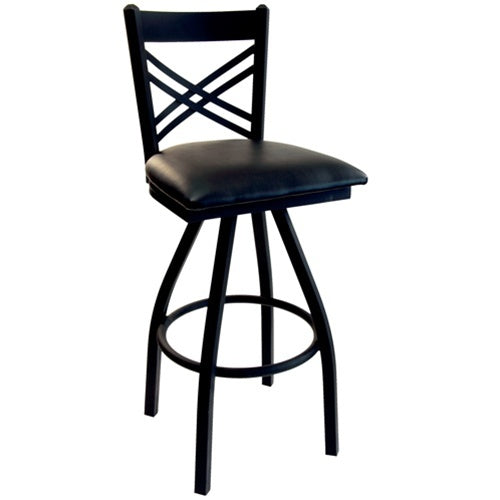 BFM Seating Akrin Cross Back Swivel Barstool With Steel Frame And Sand Black Finish