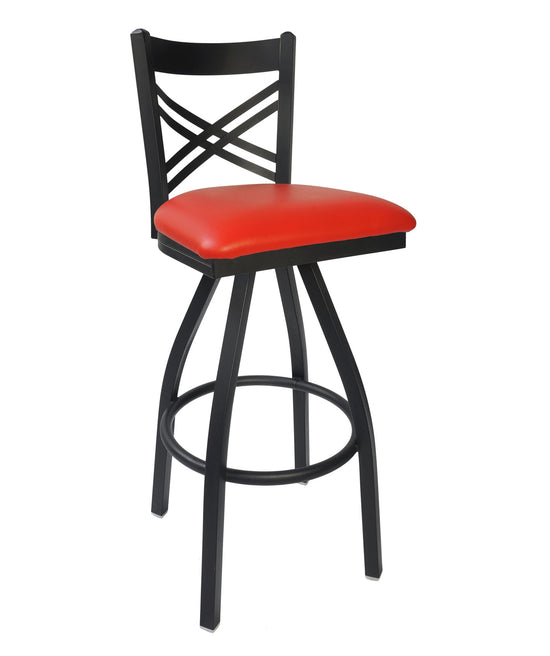 BFM Seating Akrin Cross Back Barstool With Steel Frame And Sand Black Finish