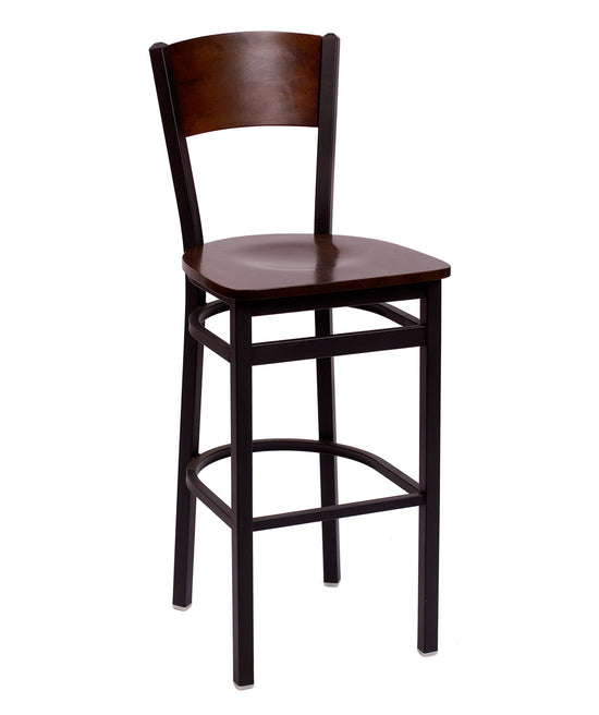BFM Seating Dale Solid Wood Back Barstool With Steel Frame - Sand Black Finish